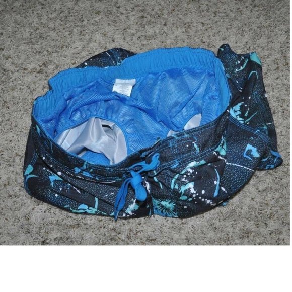 Mens Speedo Swim Suit Trunks Medium Blue Splatter Floral Lined Shorts 9" Inseam - Picture 6 of 6